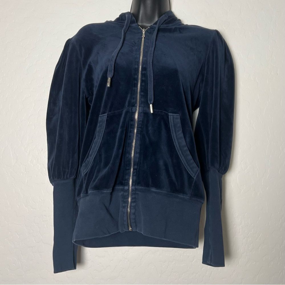 Vtg Y2K Juicy Couture Dark Navy Blue Tracksuit Hoodie Jacket Puff Sleeve M